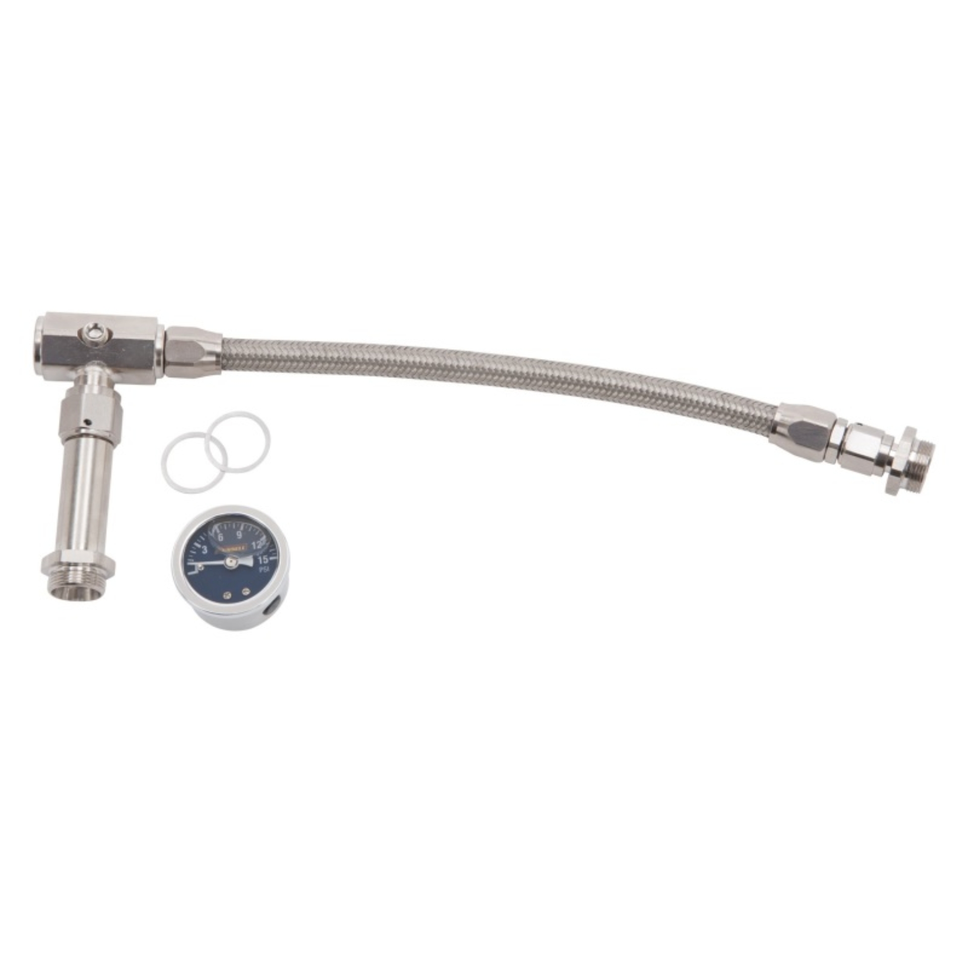 Picture of 6AN-3/8" Female NPT Carb Inlet Kit & Guage, Holey 4150 Carbs w/ Endura Finish