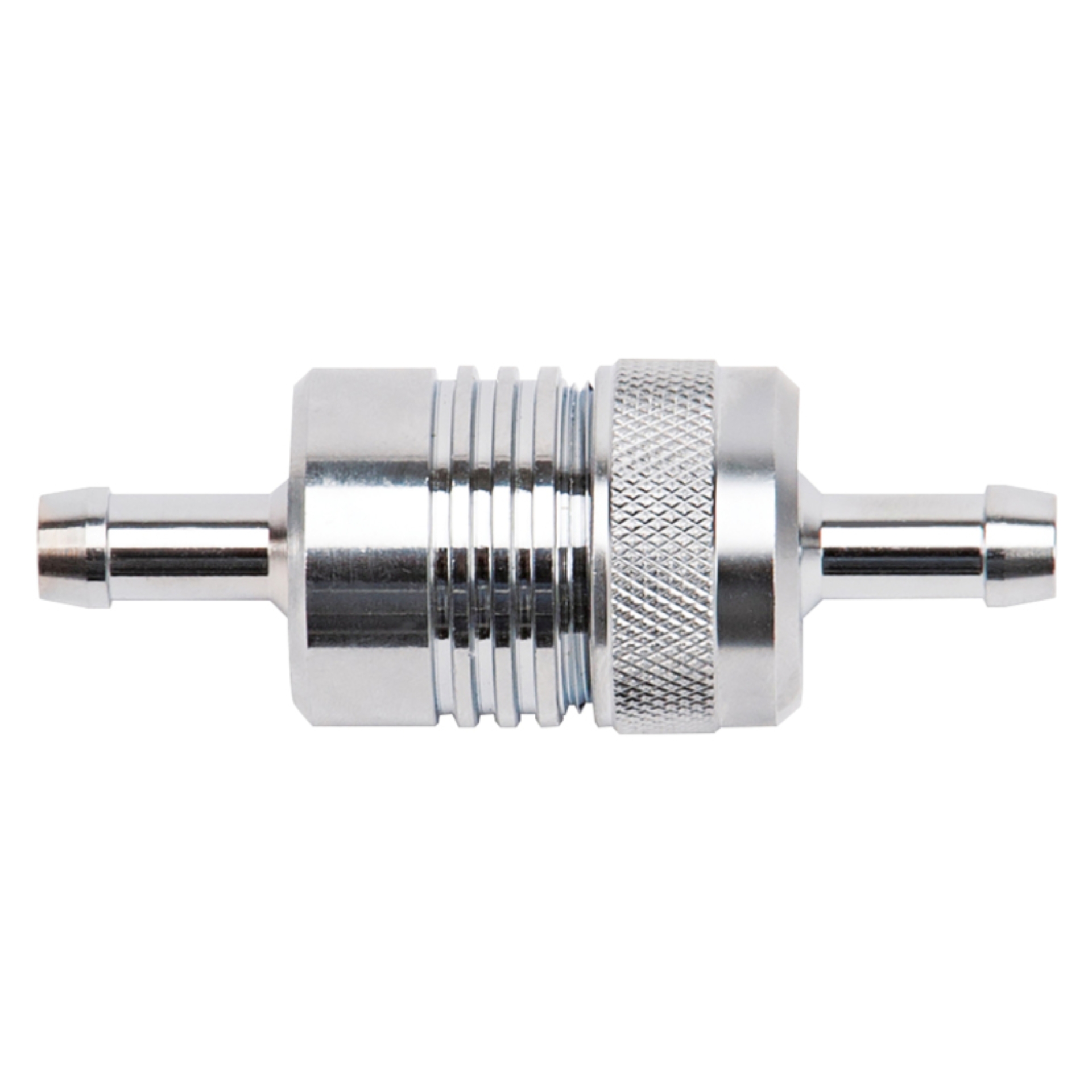 Picture of 3" Length, 1-1/8" O.D., 5/16" In/Out Aluminum Street Fuel Filter, Chrome Finish