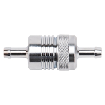 Picture of 3" Length, 1-1/8" O.D., 5/16" In/Out Aluminum Street Fuel Filter, Chrome Finish