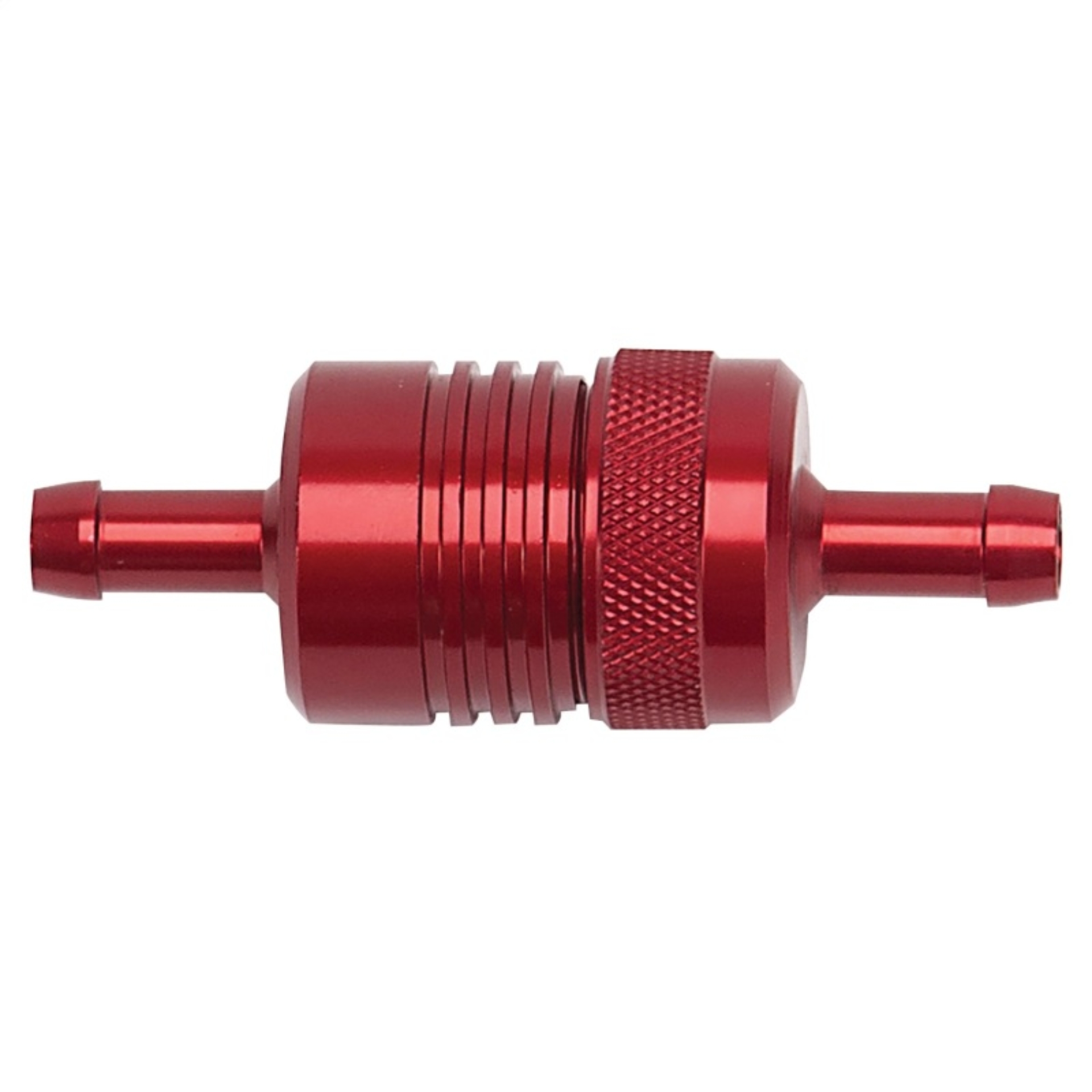 Picture of 3" Length, 1-1/8" O.D., 5/16" In/Out Aluminum Street Fuel Filter w/ Red Finish