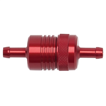 Picture of 3" Length, 1-1/8" O.D., 5/16" In/Out Aluminum Street Fuel Filter w/ Red Finish