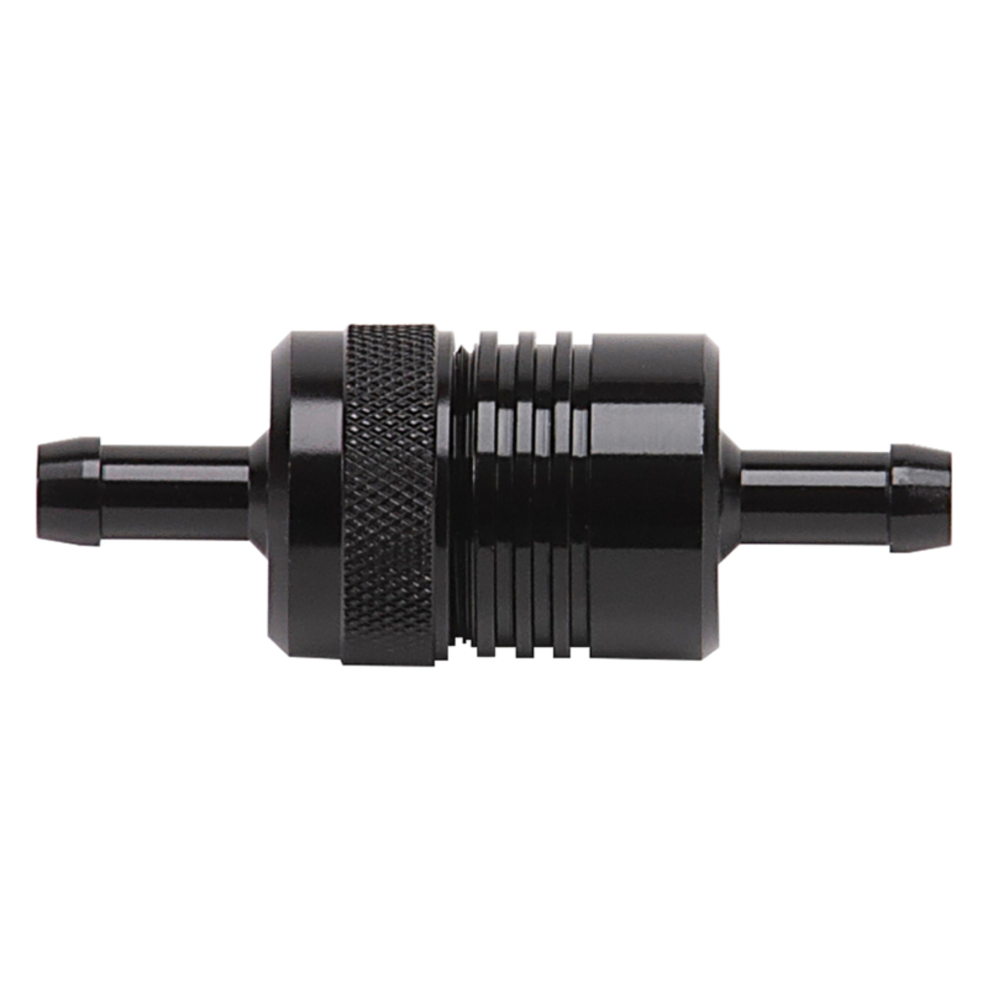 Picture of 3" Length, 1-1/8" O.D., 5/16" In/Out Aluminum Street Fuel Filter w/ Black Finish