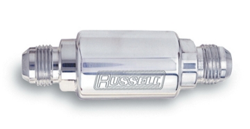 Picture of 3-1/4" Length, 8AN Male Inlet/Outlet Fuel Filter With Polished Finish