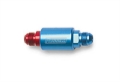 Picture of 3-1/4" Length, 8AN Male In/Out Fuel Filter With Red/Blue Finish