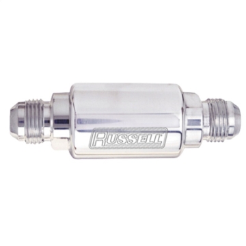 Picture of 3-1/4" Length, 8AN X 3/8" Male NPT In/Out Fuel Filter With Polished Finish