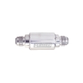 Picture of 3-1/4" Length, 8AN X 3/8" Male NPT In/Out Fuel Filter With Polished Finish
