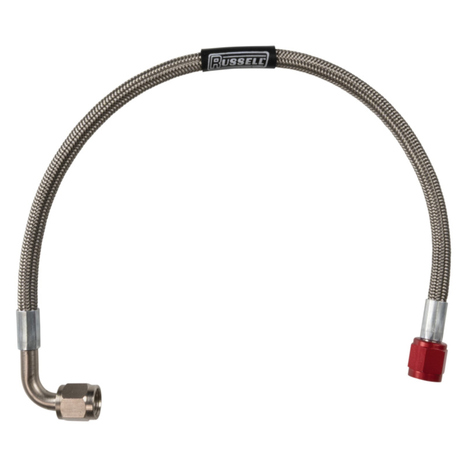Picture of 4AN 90 Degree To Straight Fuel Line Assembly In 15" Length With Red Hose Ends