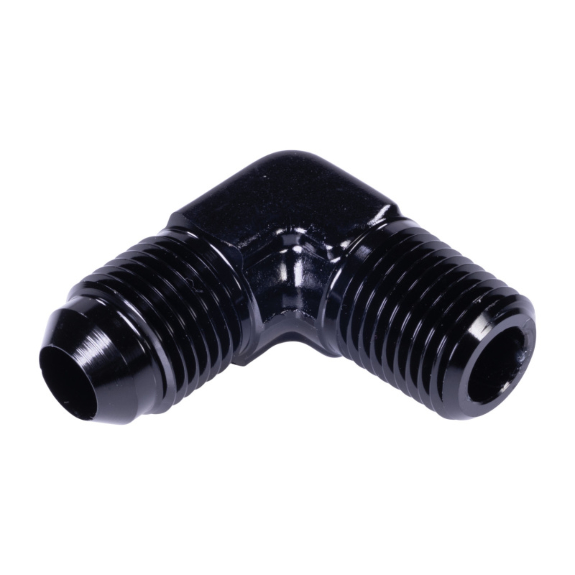 Picture of 6AN 90 Degree Flare To 1/4" Pipe Adapter Fitting With Black Finish