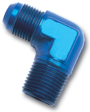 Picture of 8AN 90 Degree Flare To 1/2" Pipe Adapter Fitting With Blue Finish