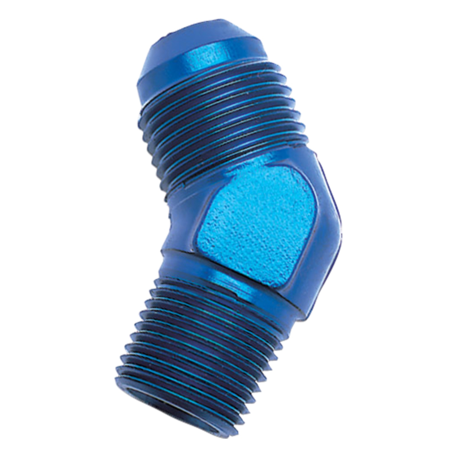 Picture of 6AN 45 Degree Flare To 1/4" Pipe Adapter Fitting With Blue Finish