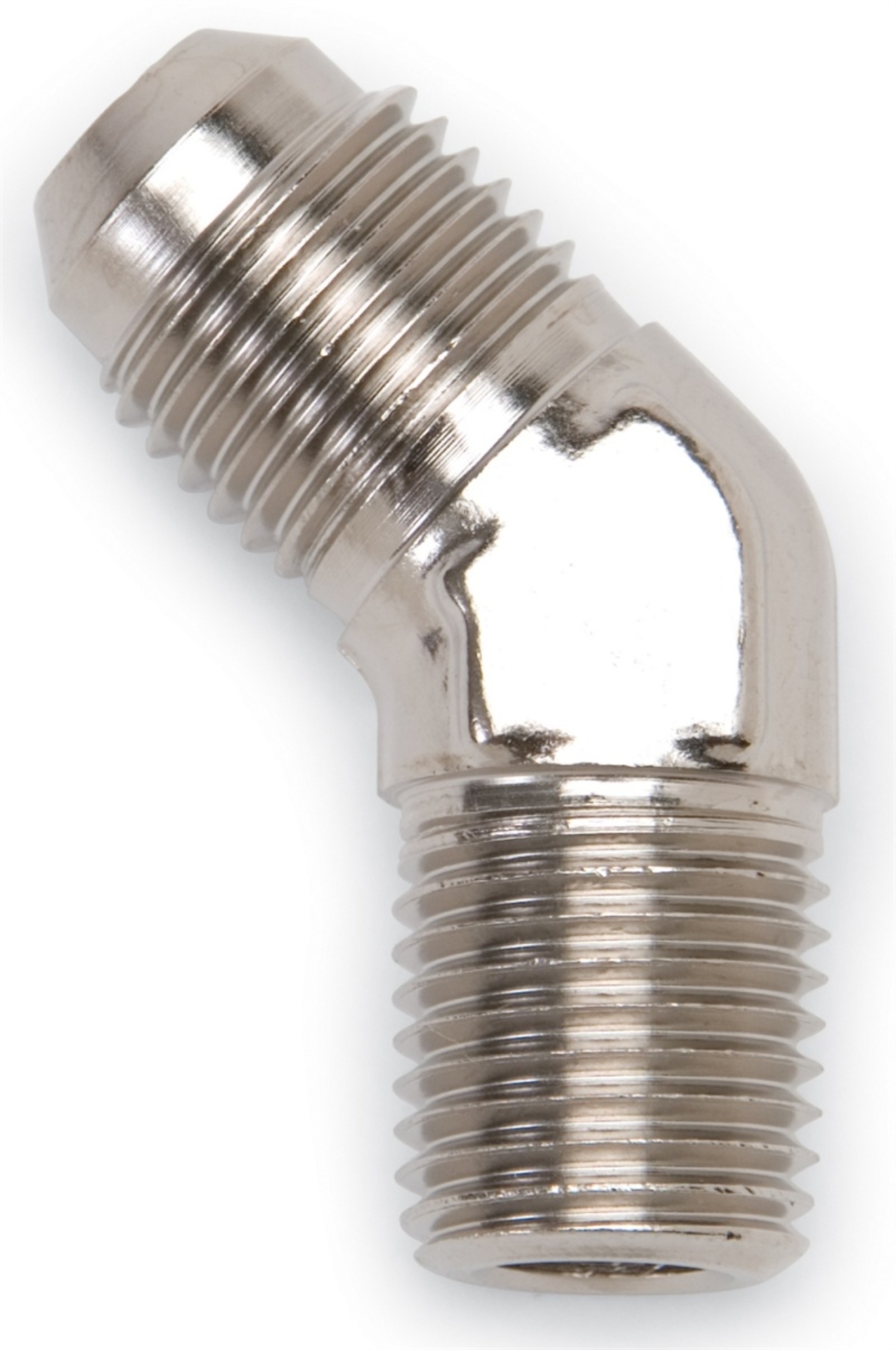 Picture of 8AN 45 Degree Flare To 3/8" Pipe Adapter Fitting With Endura Finish