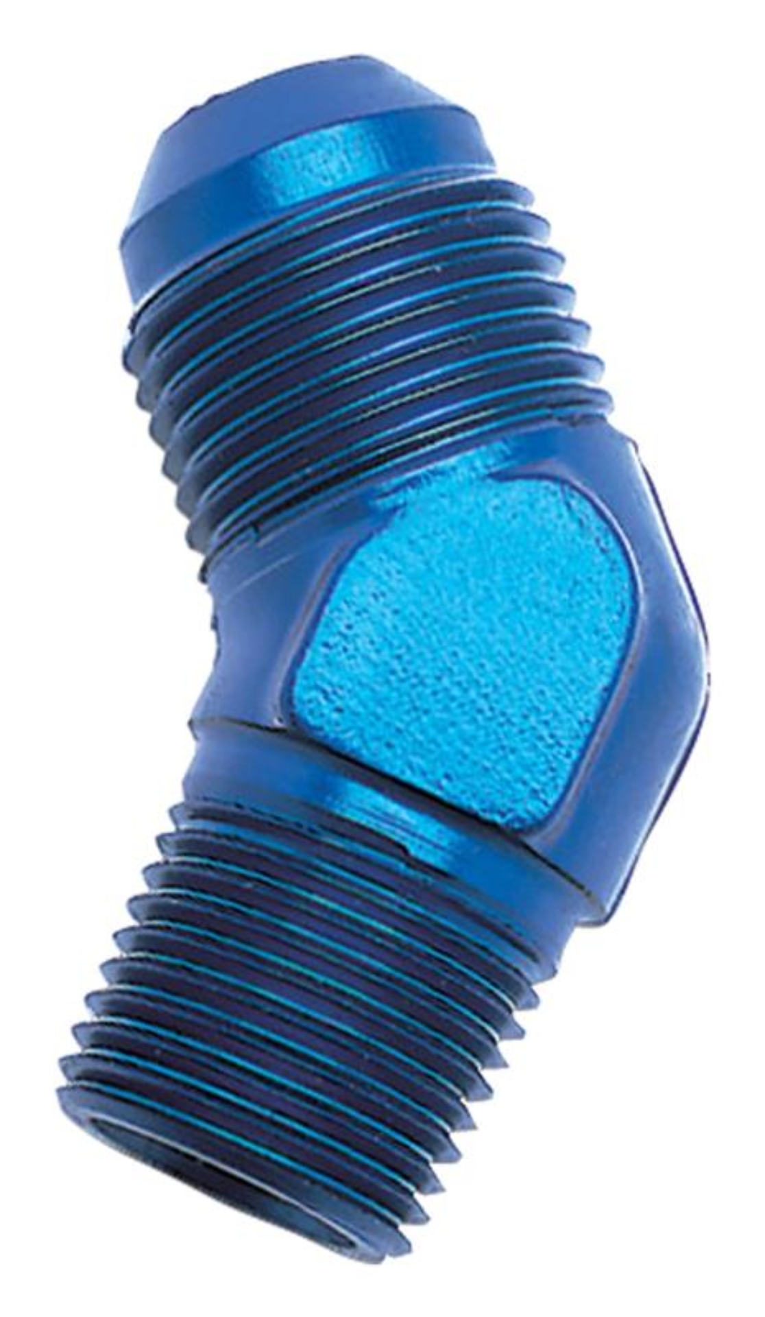Picture of 10AN 45 Degree Flare To 1/2" Pipe Adapter Fitting With Blue Finish