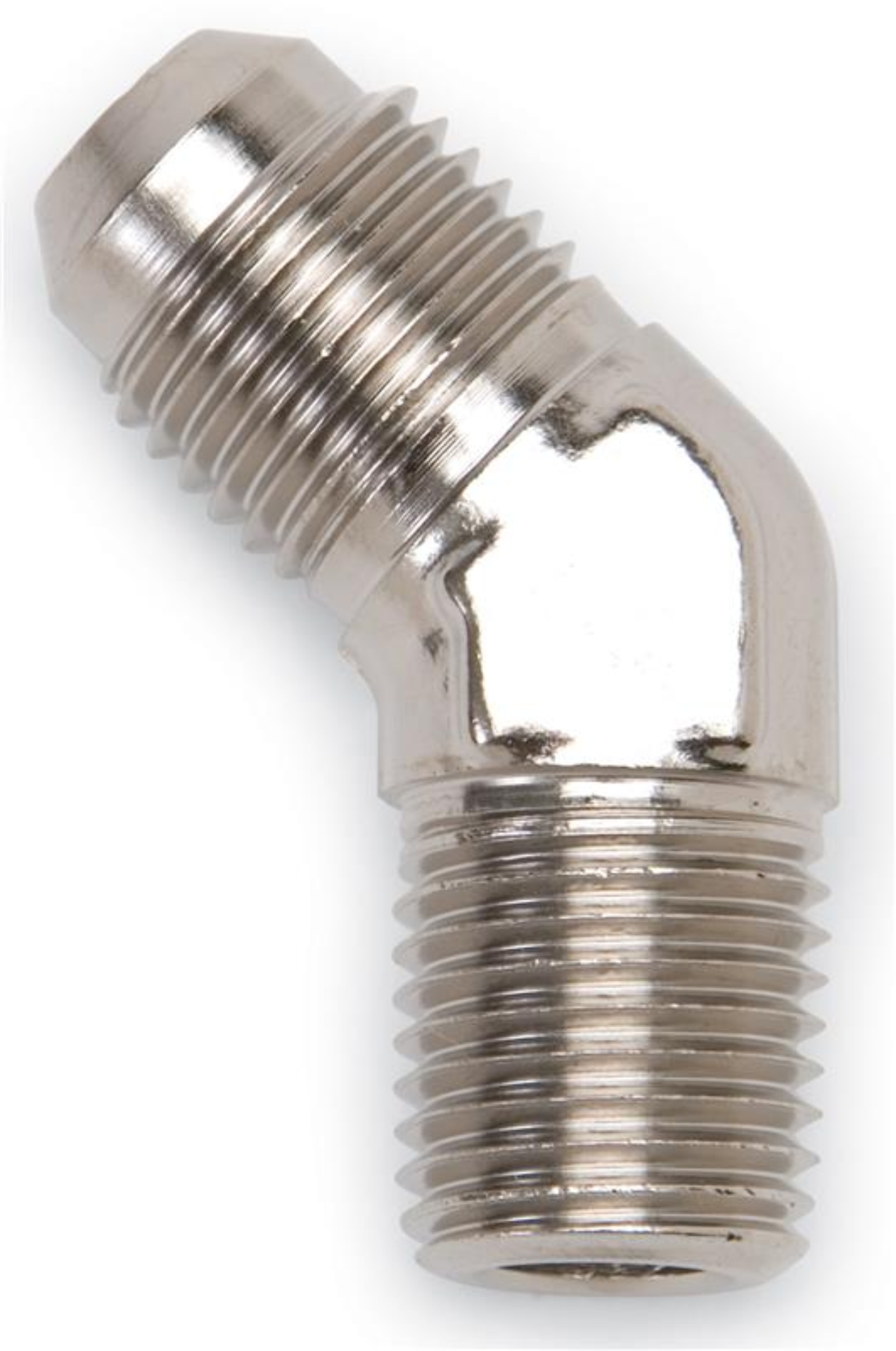 Picture of 10AN 45 Degree Flare To 1/2" Pipe Adapter Fitting With Endura Finish