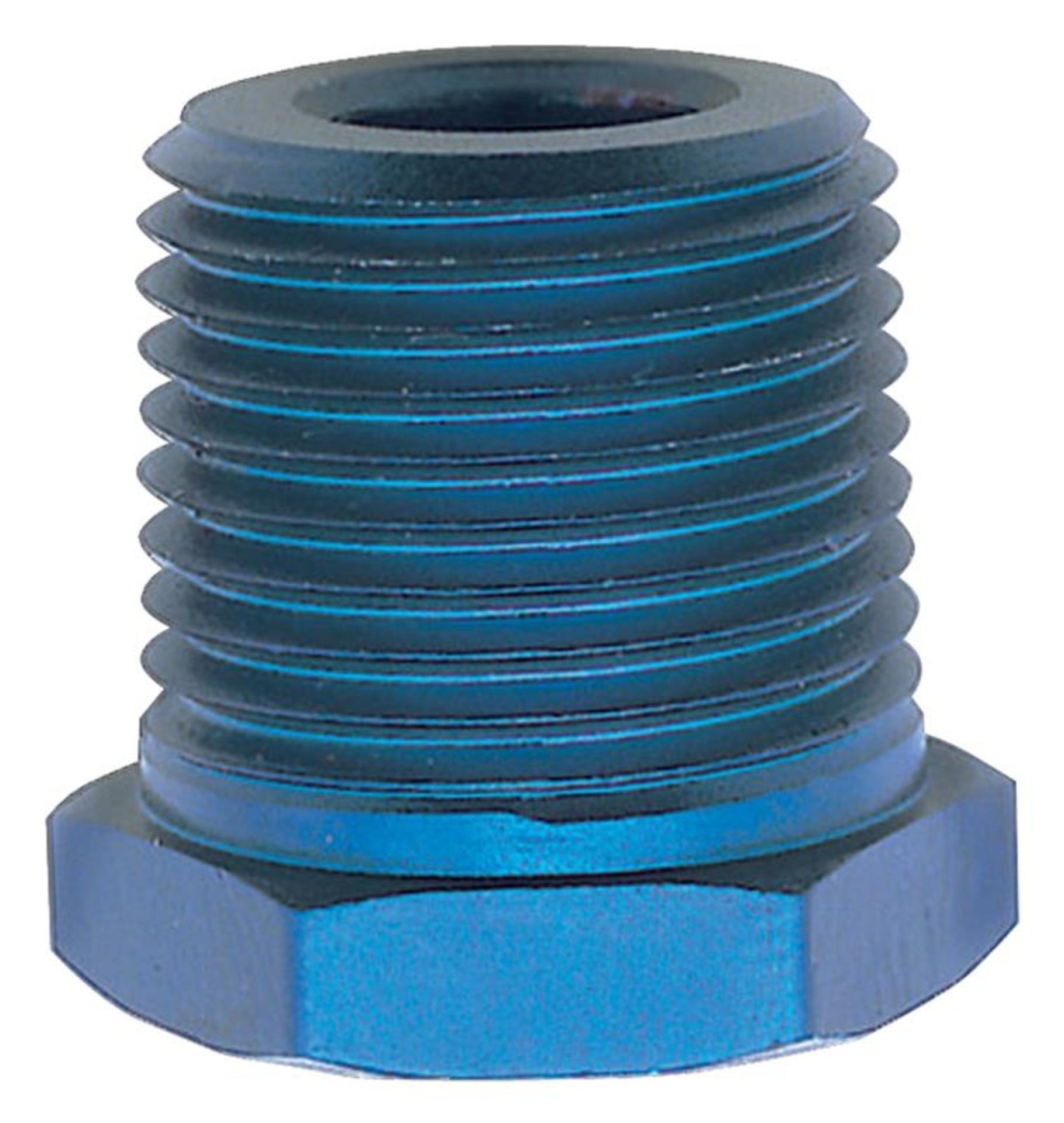 Picture of 1/4" Male To 1/8" Female Pipe Bushing Reducer Adapter Fitting With Blue Finish