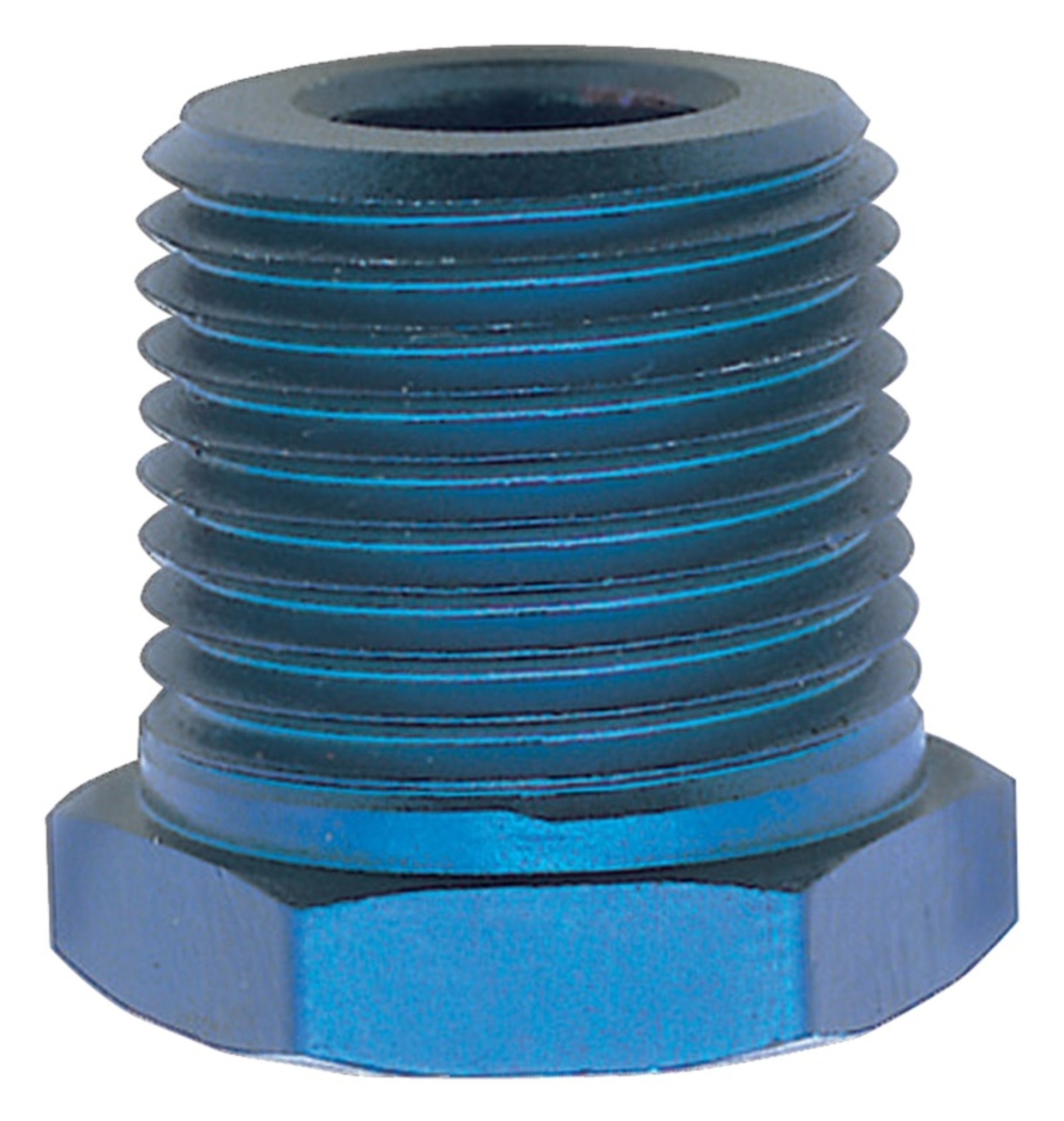 Picture of 1/2" Male To 1/4" Female Pipe Bushing Reducer Adapter Fitting With Blue Finish