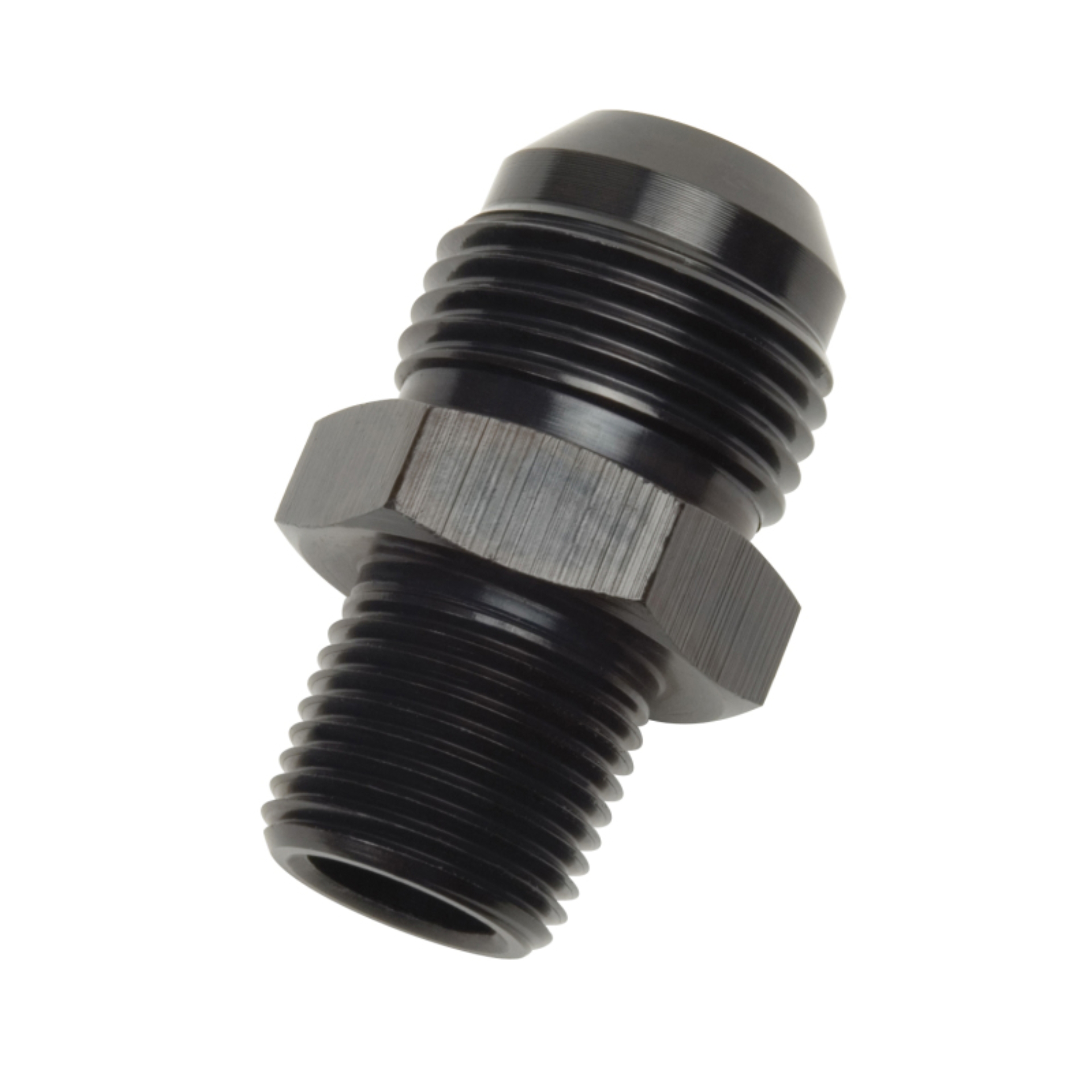 Picture of 6AN Male Flare To 1/2" NPT Male Adapter Fitting With Black Finish