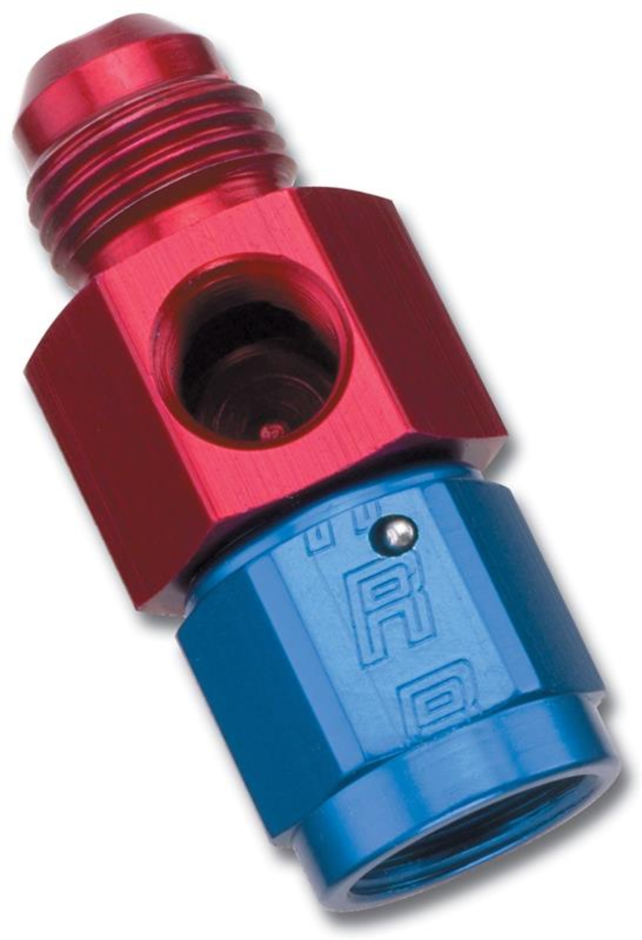 Picture of 4AN Fuel Pressure Takeoff Adapter, 1/8" NPT Side Port With Red/Blue Finish