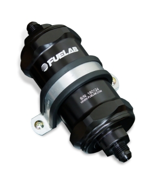 Picture of Fuelab 848 In-Line Fuel Filter Standard -8AN In/Out 10 Micron Fabric w/Check Valve - Black