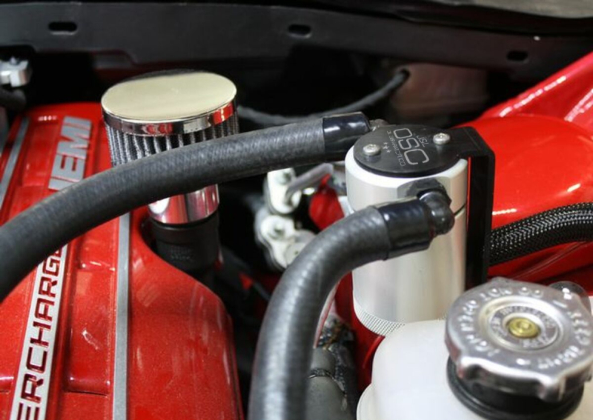 Picture of J&L 15-17 Dodge Hellcat 6.2L Hemi Driver Side Oil Separator 3.0 - Clear Anodized