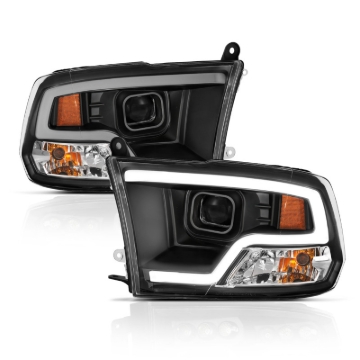 Picture of ANZO 09-18 Dodge Ram 1500 Plank Style Projector Headlights Black w/ Halo