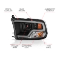 Picture of ANZO 09-18 Dodge Ram 1500 Plank Style Projector Headlights Black w/ Halo