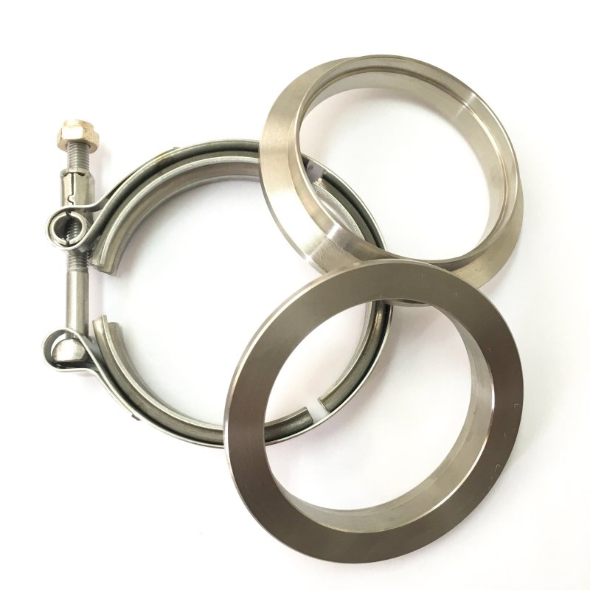 Picture of Ticon Industries 2.5in Titanium V-Band Clamp Assembly (2 Flanges/1 Clamp)