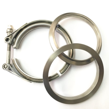 Picture of Ticon Industries 4in Titanium V-Band Clamp Assembly (2 Flanges/1 Clamp)
