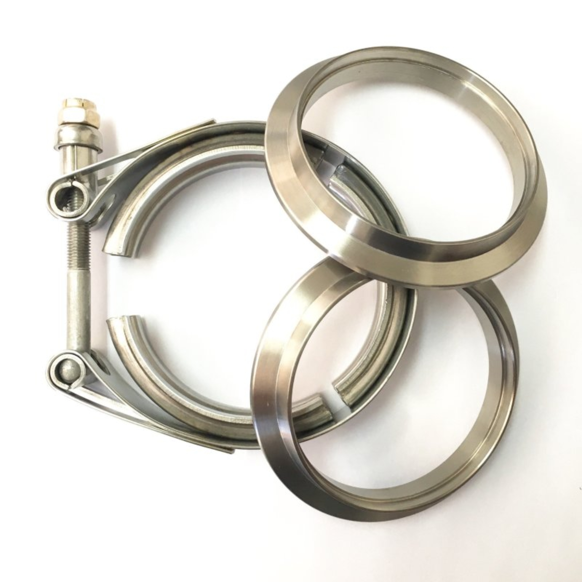 Picture of Ticon Industries 5in Titanium V-Band Clamp Assembly (2 Flanges/1 Clamp)