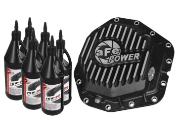 Picture of aFe Power Rear Diff Cover Black w/Machined Fins 17-19 Ford 6.7L (td) Dana M300-14 (Dually) w/ Oil