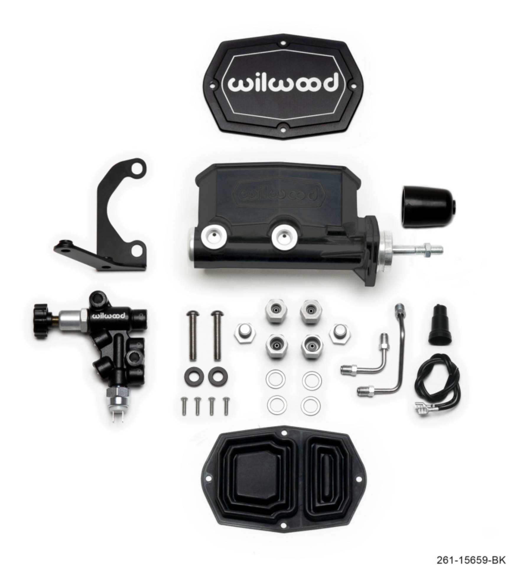 Picture of Wilwood Compact Tandem M/C - 7/8in Bore w/RH Bracket and Valve (Pushrod) - Black