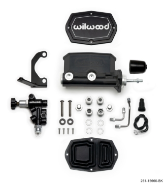 Picture of Wilwood Compact Tandem M/C - 15/16in Bore w/RH Bracket and Valve (Pushrod) - Black