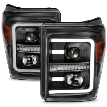 Picture of ANZO 2011-2016 Ford F250 Projector Headlights w/ Plank Style Switchback Black w/ Amber