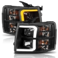 Picture of ANZO 07-13 Chevrolet Silverado 1500 Plank Style Projector Headlights Black w/ Amber