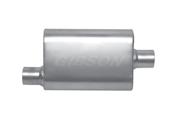 Picture of Gibson MWA Superflow Offset/Center Oval Muffler - 4x9x14in/2.25in Inlet/2.25in Outlet - Stainless