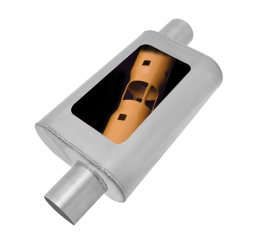 Picture of Gibson MWA Superflow Offset/Offset Oval Muffler - 4x9x14in/2.25in Inlet/2.25in Outlet - Stainless