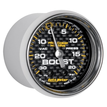 Picture of Autometer Marine Carbon Fiber 2-1/16in 30INHG/20PSI Mechanical Vacuum/Boost Gauge