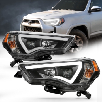 Picture of ANZO 14-18 Toyota 4 Runner Plank Style Projector Headlights Black w/ Amber