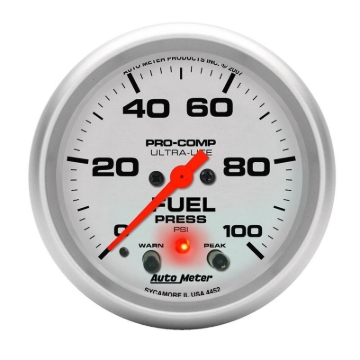 Picture of Autometer Ultra-Lite 2-5/8in Full Sweep Elec 0-100 PSI Fuel Pressure w/ Peak Memory & Warning Gauge