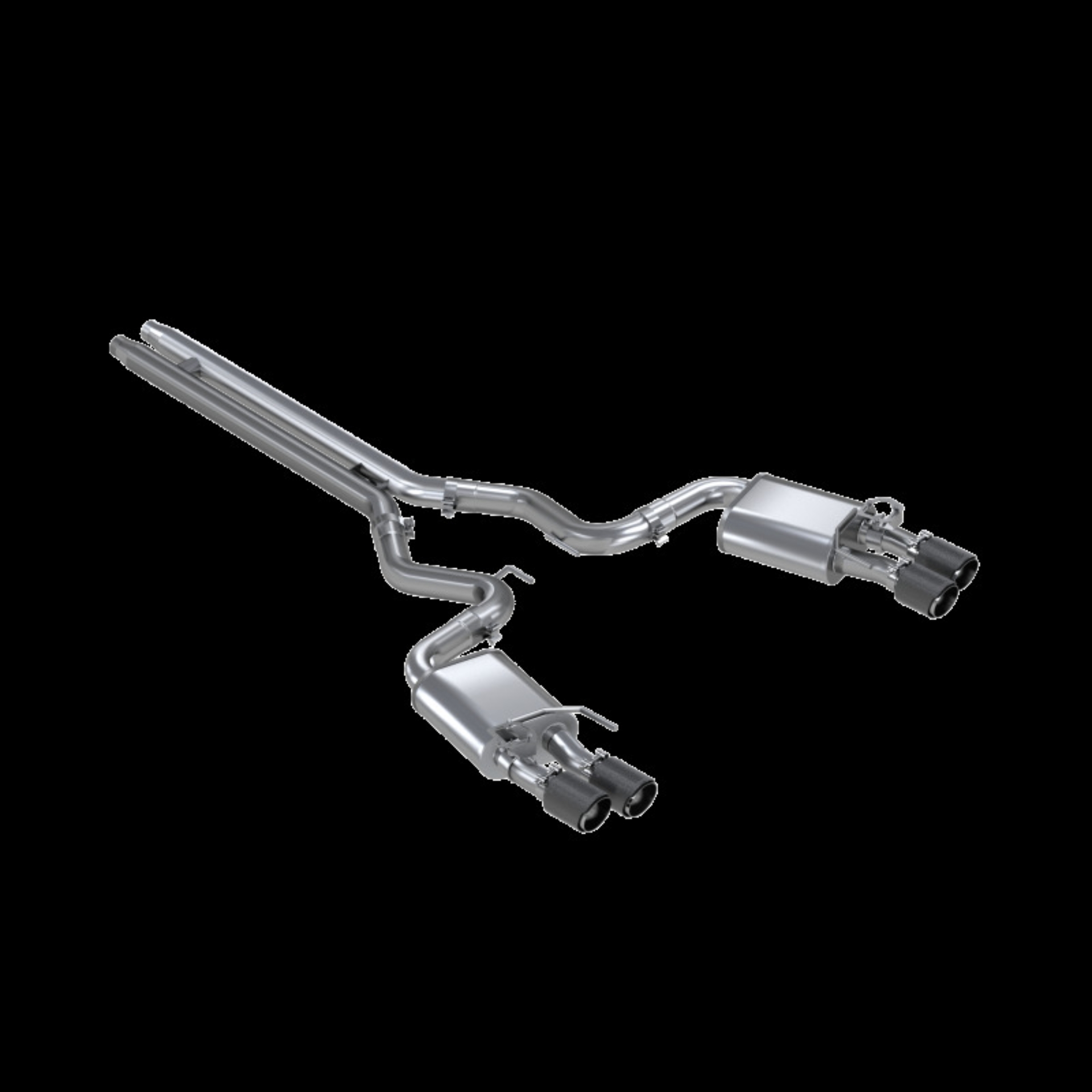 Picture of MBRP 18-20 Ford Mustang GT 5.0 w/ Quad Tip Active Exhaust Cat Back Split Rear T304 w/ Carb Fib Tips
