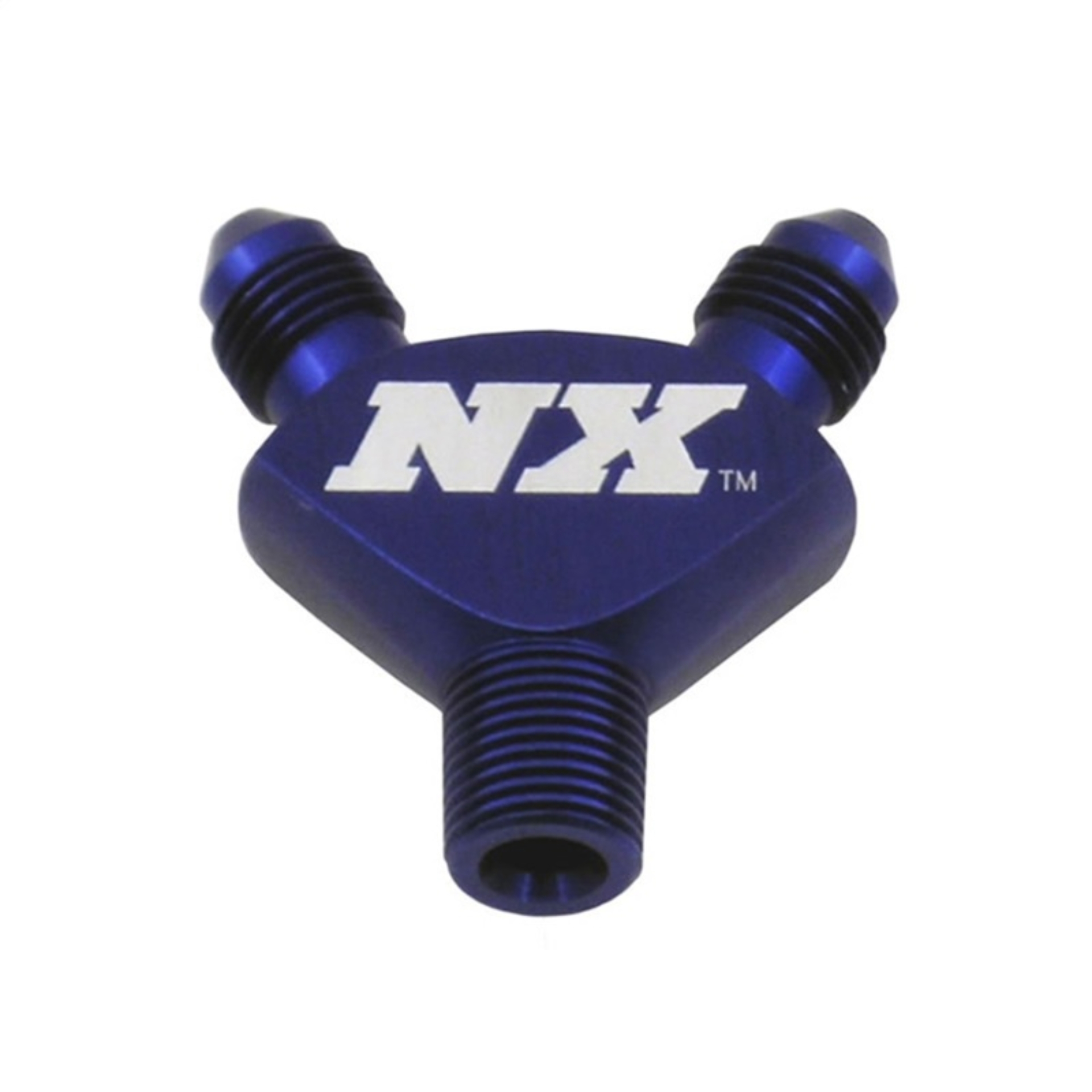 Picture of Nitrous Express 1/8NPT x 3AN x 3AN Billet Pure-Flo Y Fitting - Blue