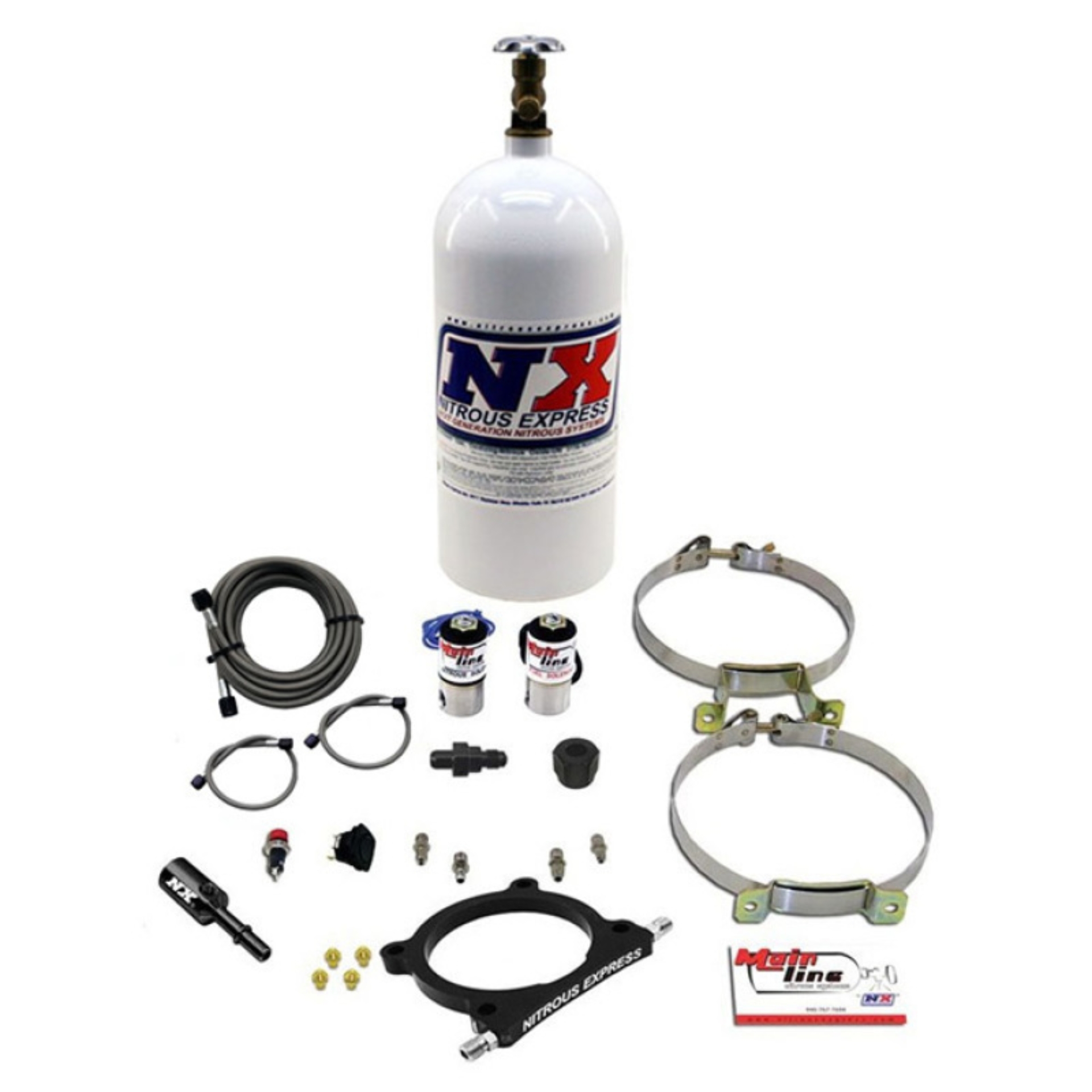 Picture of Nitrous Express 11-17 Ford Mustang GT Coyote 5.0L Mainline EFI Nitrous Plate Kit w/10lb Bottle