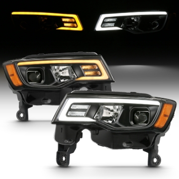 Picture of ANZO 2017-2018 Jeep Grand Cherokee Projector Headlights w/ Plank Style Switchback - Black w/ Amber