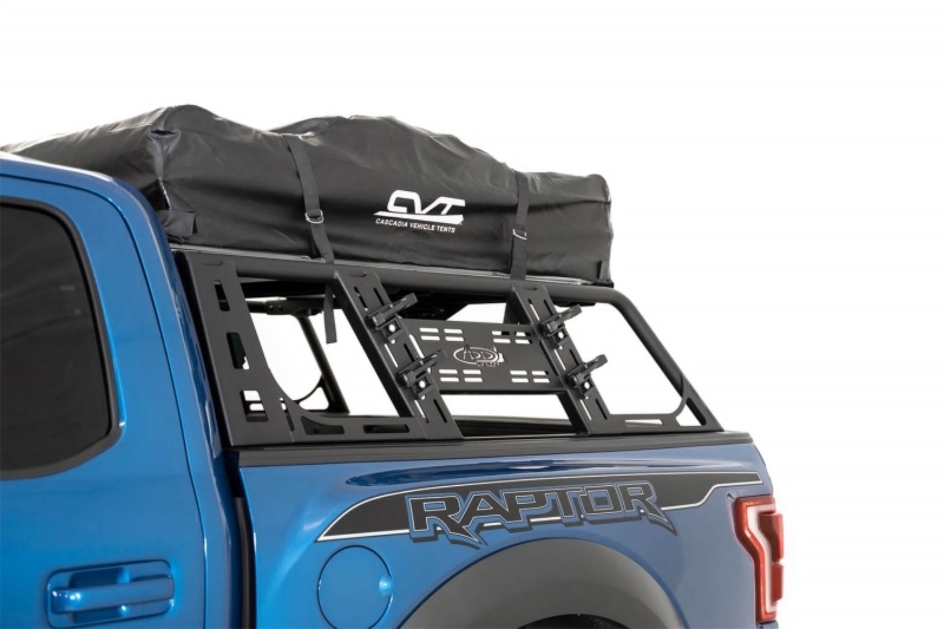 Picture of Addictive Desert Designs 2015+ Ford F-150 Overlander Chase Rack w/ 3rd Brake Light - Hammer Black