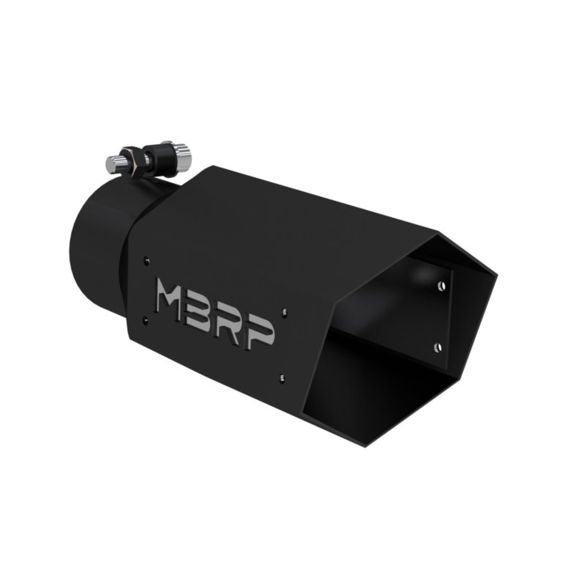 Picture of MBRP Universal 4in Hex Tip 3in Inlet 10in Length w/ Logo - Black Coated
