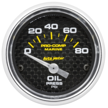 Picture of Autometer Marine Carbon Fiber 2-1/16in 80 PSI Electric Oil Pressure Gauge