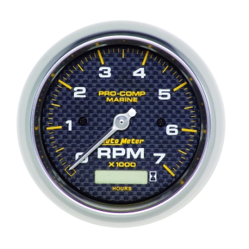 Picture of Autometer Marine Carbon Fiber Ultra-Lite 3-3/8in 7K RPM w/Hourmeter Tachometer Gauge