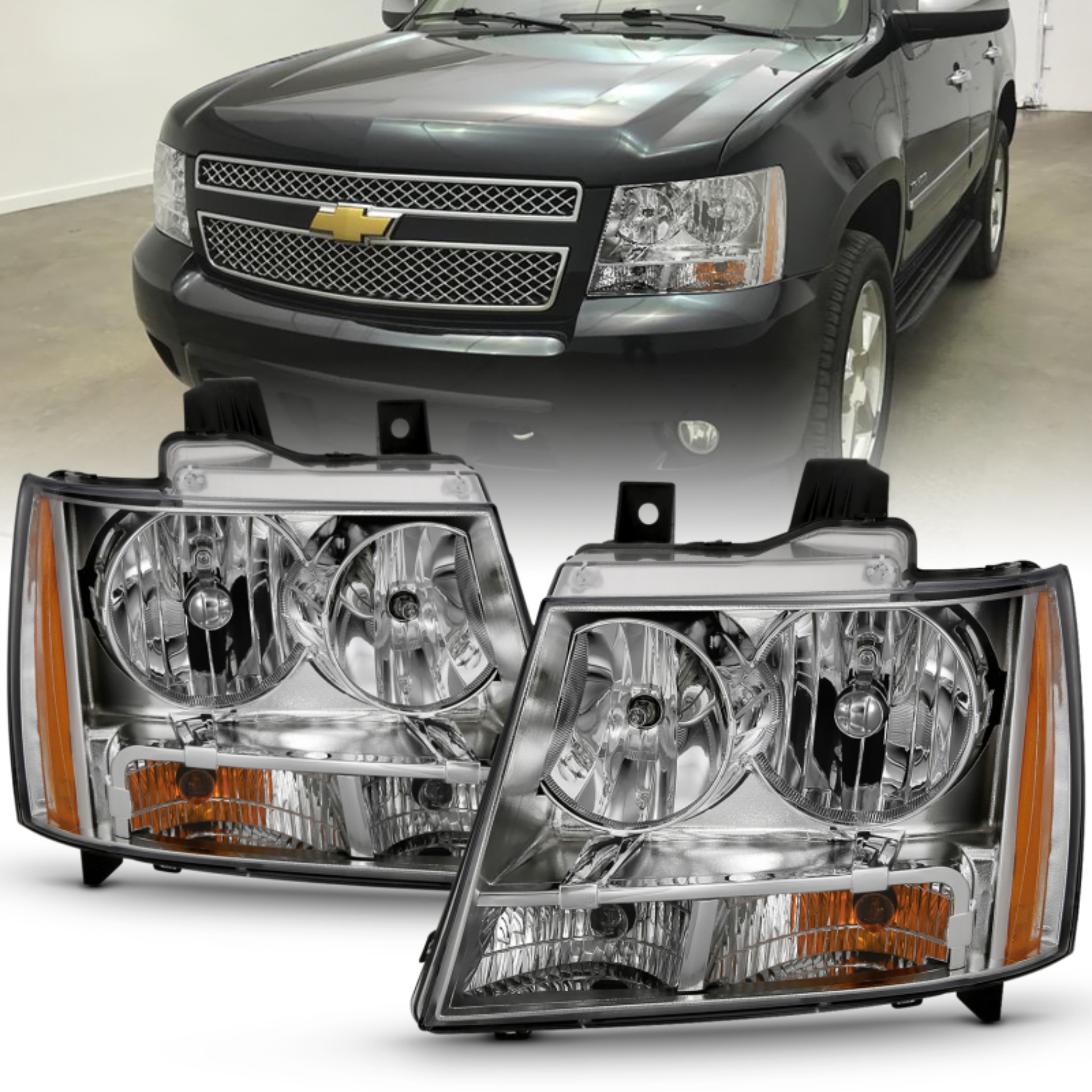 Picture of ANZO 2007-2014 Chevy Tahoe Crystal Headlight Chrome Amber(OE)