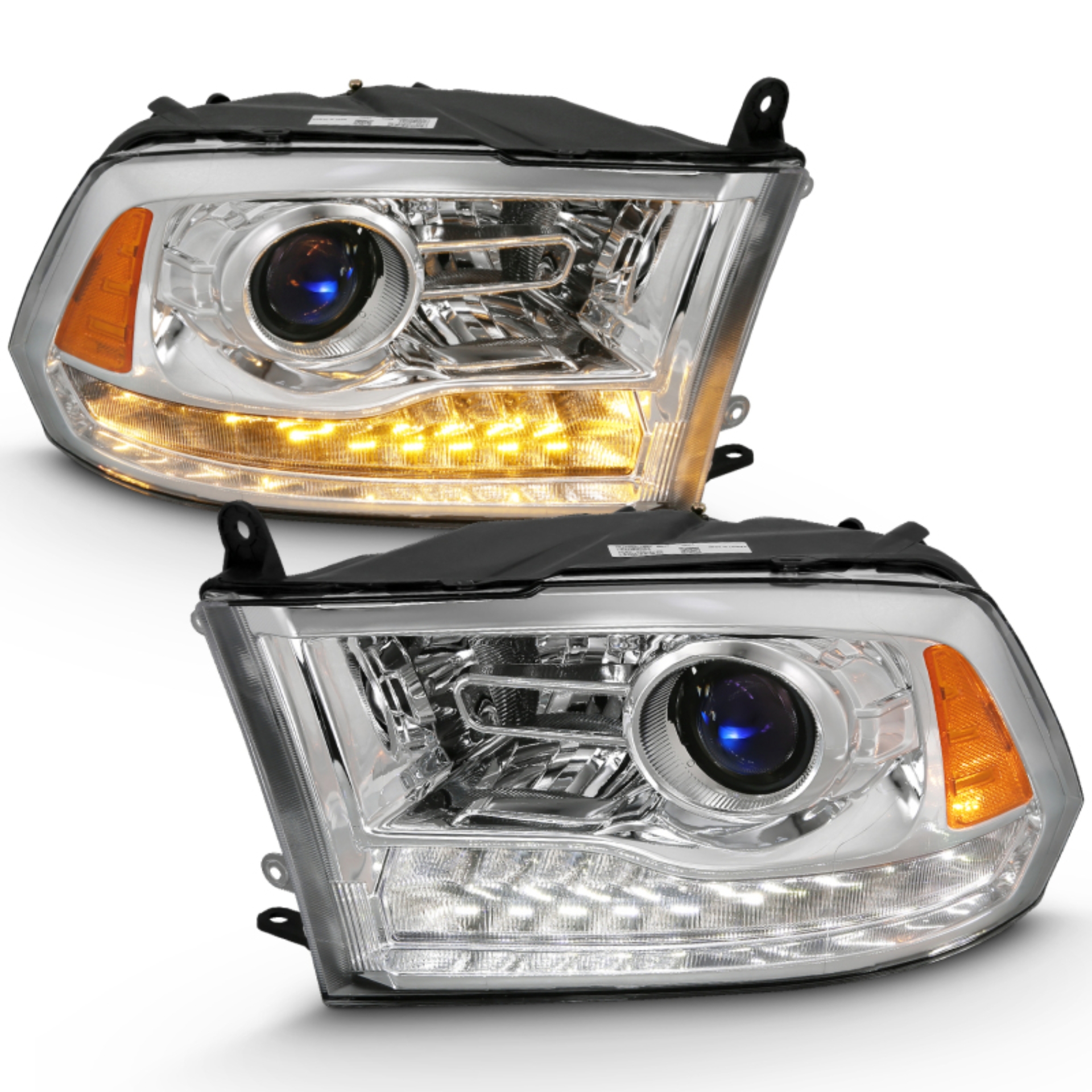 Picture of ANZO 2009-2018 Dodge Ram 1500 Projector Plank Style Switchback H.L Halo Chrome Amber (OE Style)