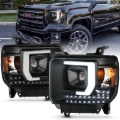 Picture of ANZO 2014-2015 GMC Sierra 1500HD Projector Plank Style Headlight Black W/ DRL