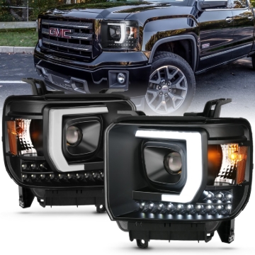 Picture of ANZO 2014-2015 GMC Sierra 1500HD Projector Plank Style Headlight Black W/ DRL